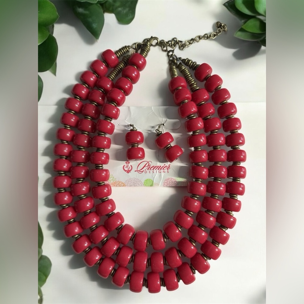 Premier Designs Retired Lipstick Necklace and Earring Set